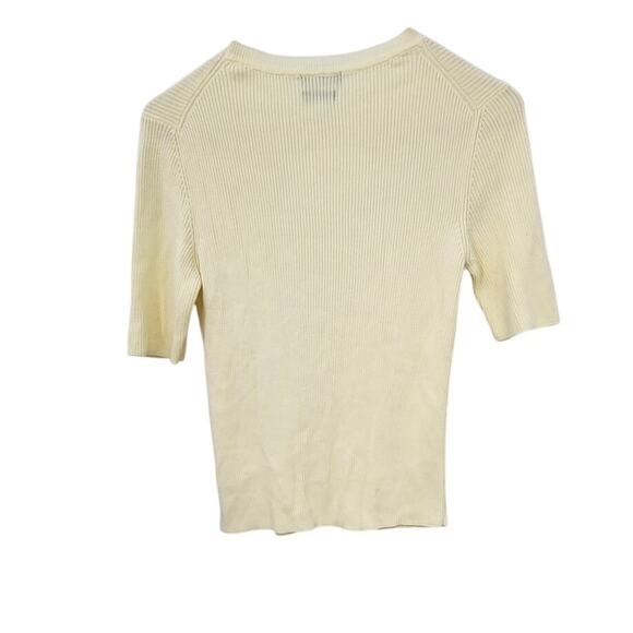 Massimo Dutti Italian Yarn Ribbed 1/2 Sleeve Sweater Top Pale Yellow Medium - Picture 2 of 8
